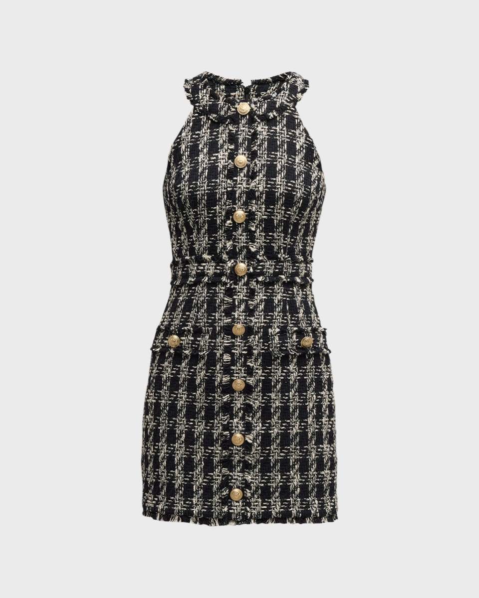 Jade Button-Front Tweed Mini Dress
